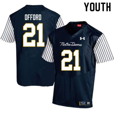 Notre Dame Fighting Irish Youth Caleb Offord #21 Navy Under Armour Alternate Authentic Stitched College NCAA Football Jersey XZA7599QN